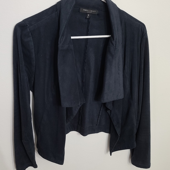 Navy Blue Suede Cropped Jacket M - Picture 4 of 4